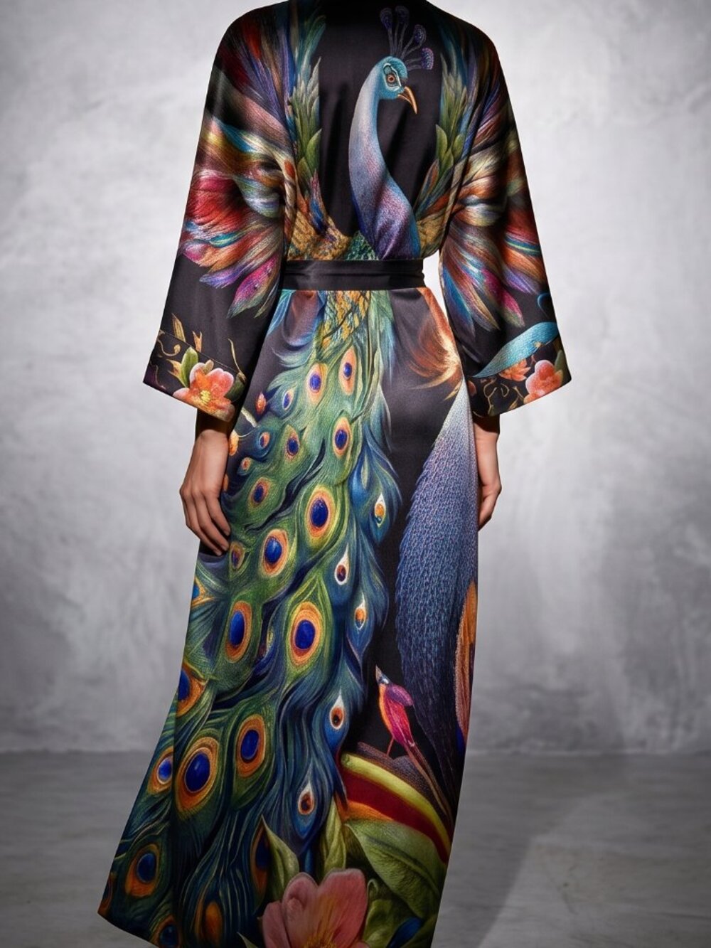 Gorgeous Peacock Kimono NWT Birds Gift 2XL XL Extra Large XXL Rainbow Boho Satin